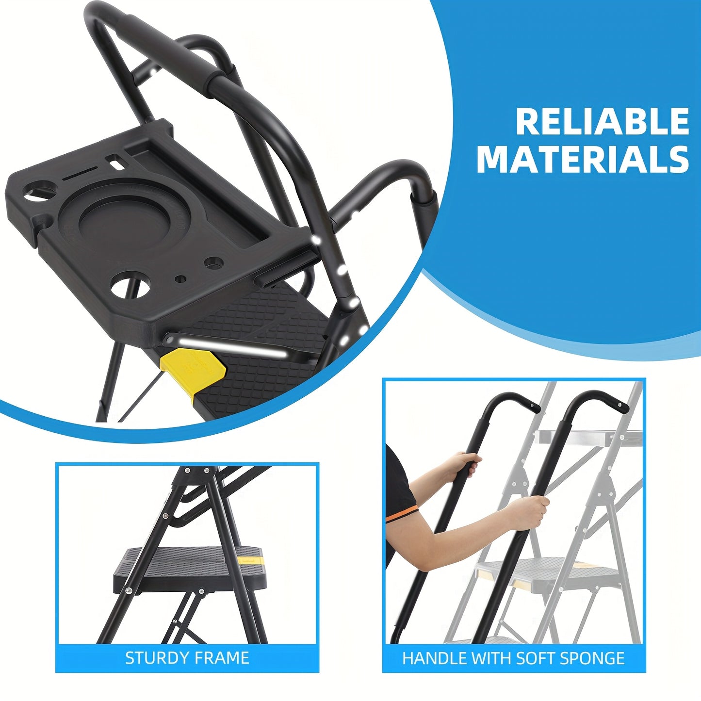 KINGRACK Heavy Duty 5 Step Folding Ladder With Handrails - Safety First Gear 25