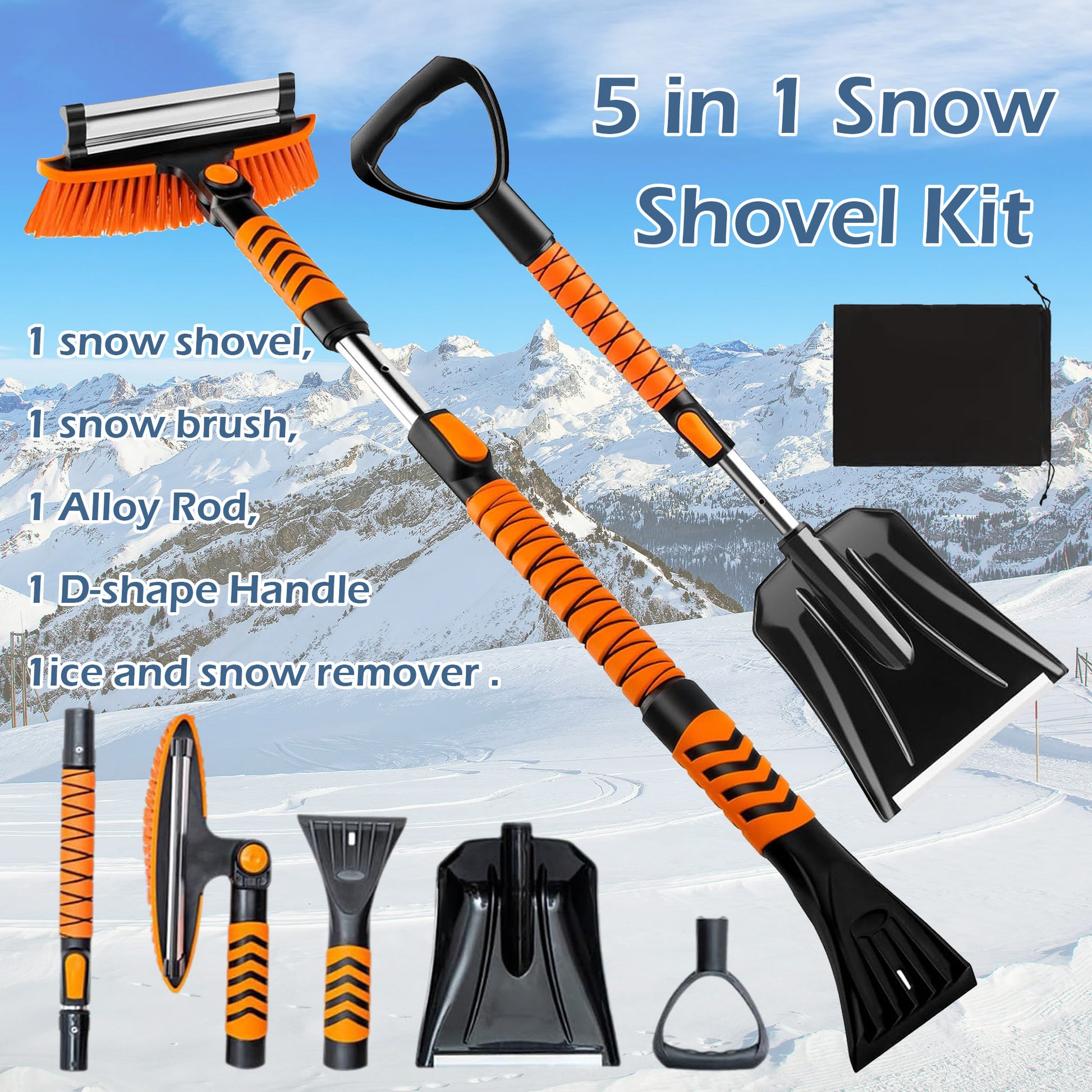 Vivicreate Extendable Snow Brush for Car Emergency Ice Scrapers Windshield Combo Kit 270 Degree Pivoting Head 5 in 1 Snow Removal Tool with Snow Shovel for Car Truck SUV Winter Car Kit - Safety First Gear 25