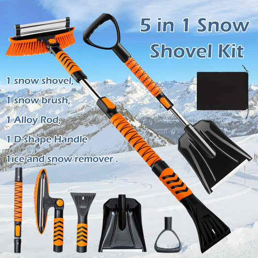 Vivicreate Extendable Snow Brush for Car Emergency Ice Scrapers Windshield Combo Kit 270 Degree Pivoting Head 5 in 1 Snow Removal Tool with Snow Shovel for Car Truck SUV Winter Car Kit - Safety First Gear 25