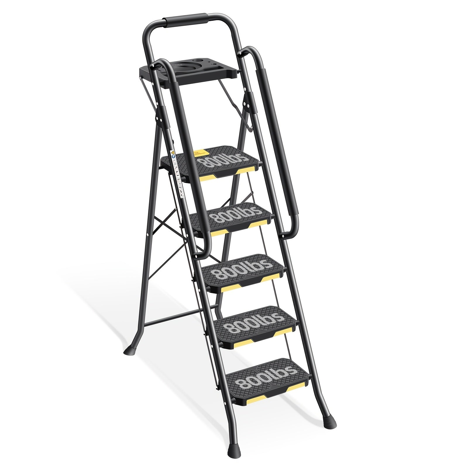 KINGRACK Heavy Duty 5 Step Folding Ladder With Handrails - Safety First Gear 25