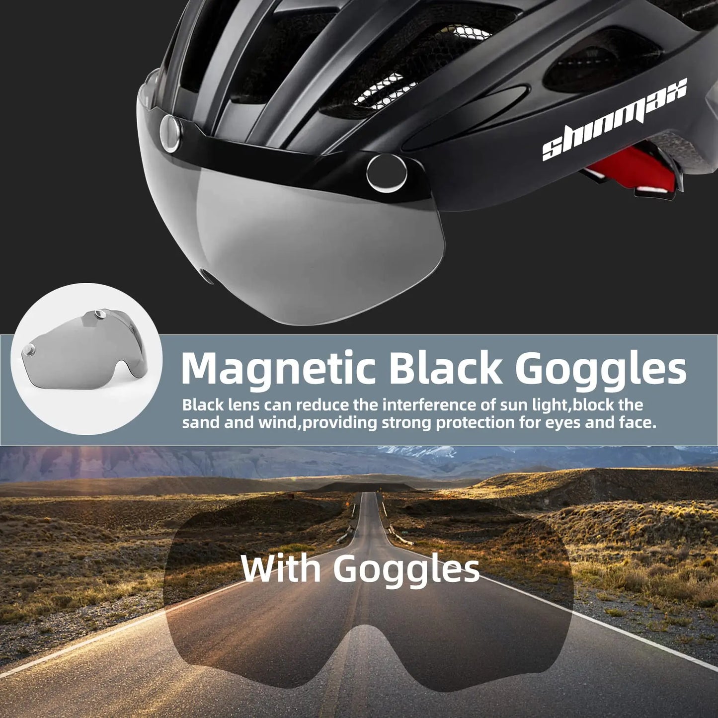SHINMAX Unisex Bicycle Helmet With Glasses And Light - Safety First Gear 25
