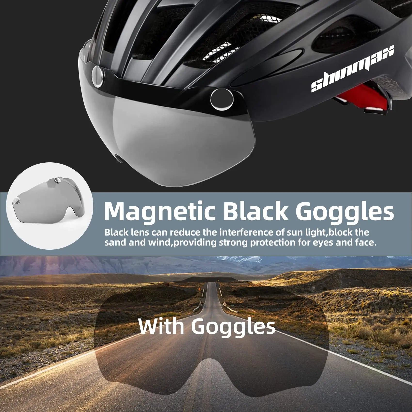 SHINMAX Unisex Bicycle Helmet With Glasses And Light - Safety First Gear 25