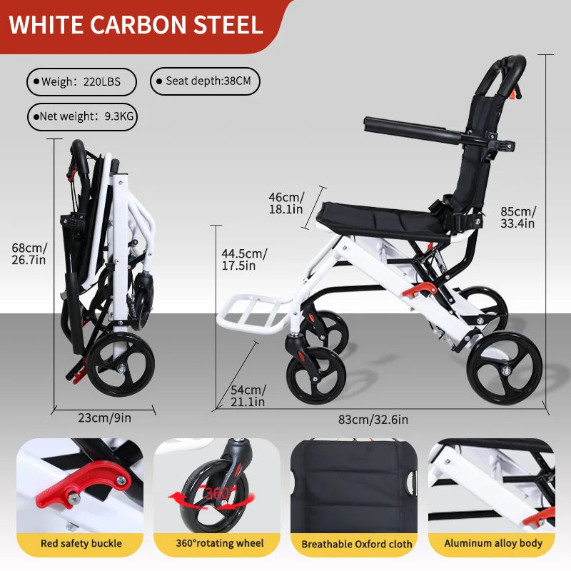CvitalelPersd Lightweight Folding Wheelchair For Travel And Seniors