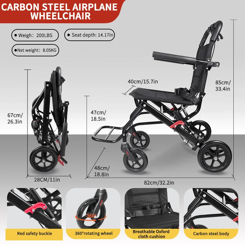CvitalelPersd Lightweight Folding Wheelchair For Travel And Seniors