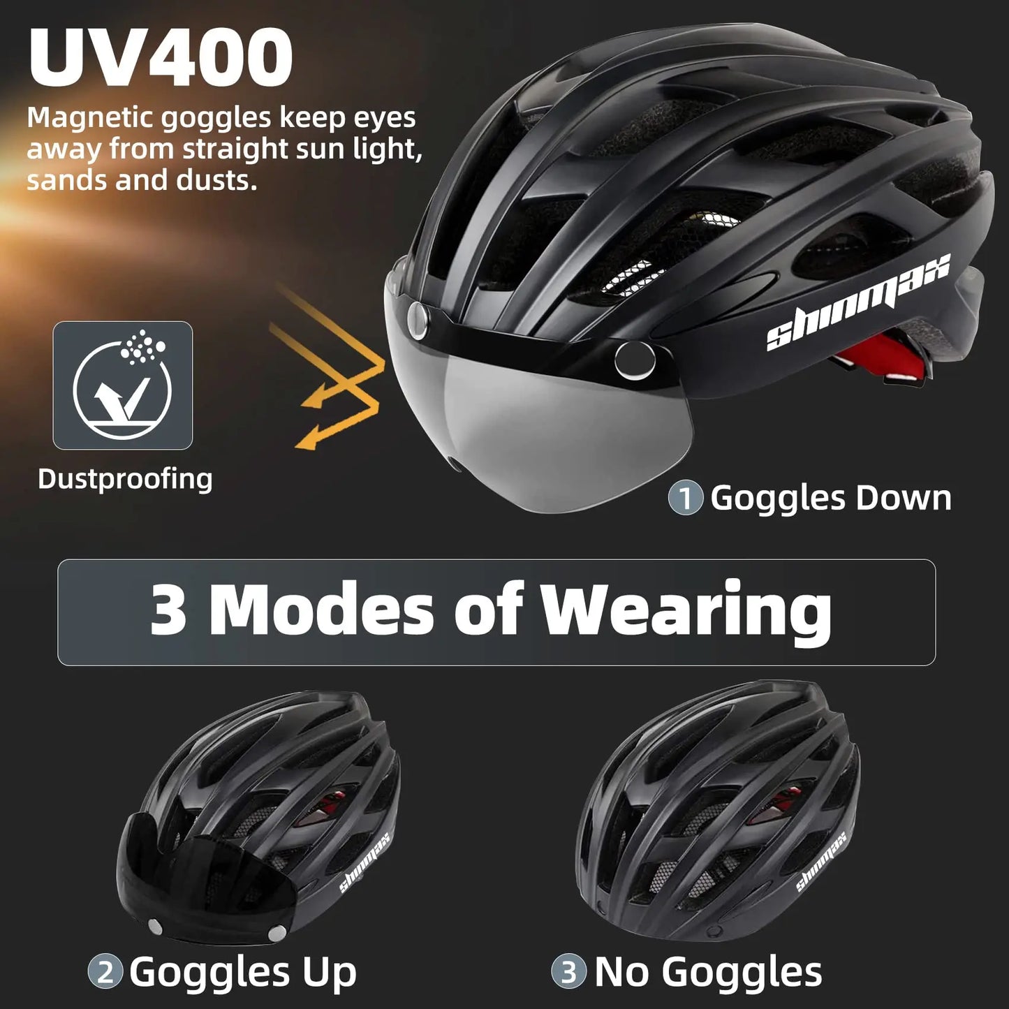SHINMAX Unisex Bicycle Helmet With Glasses And Light - Safety First Gear 25