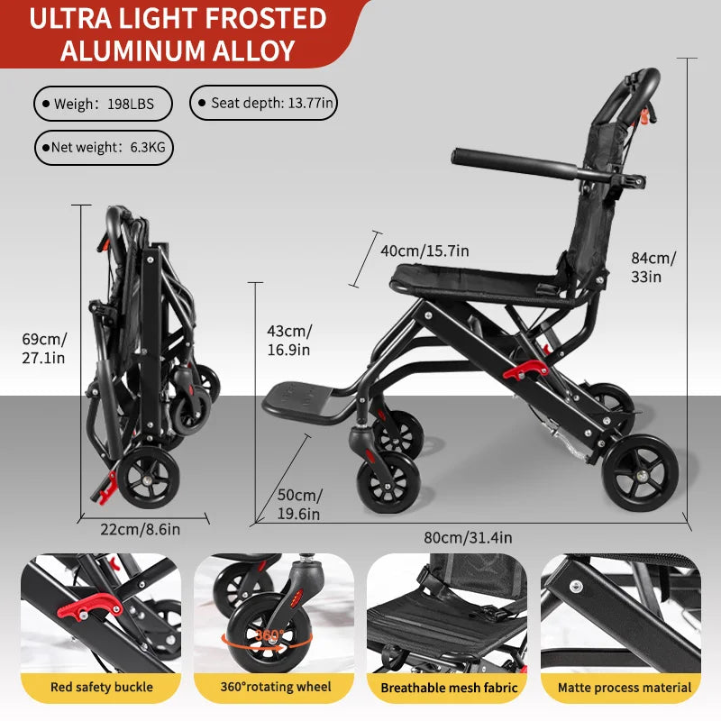 CvitalelPersd Lightweight Folding Wheelchair For Travel And Seniors