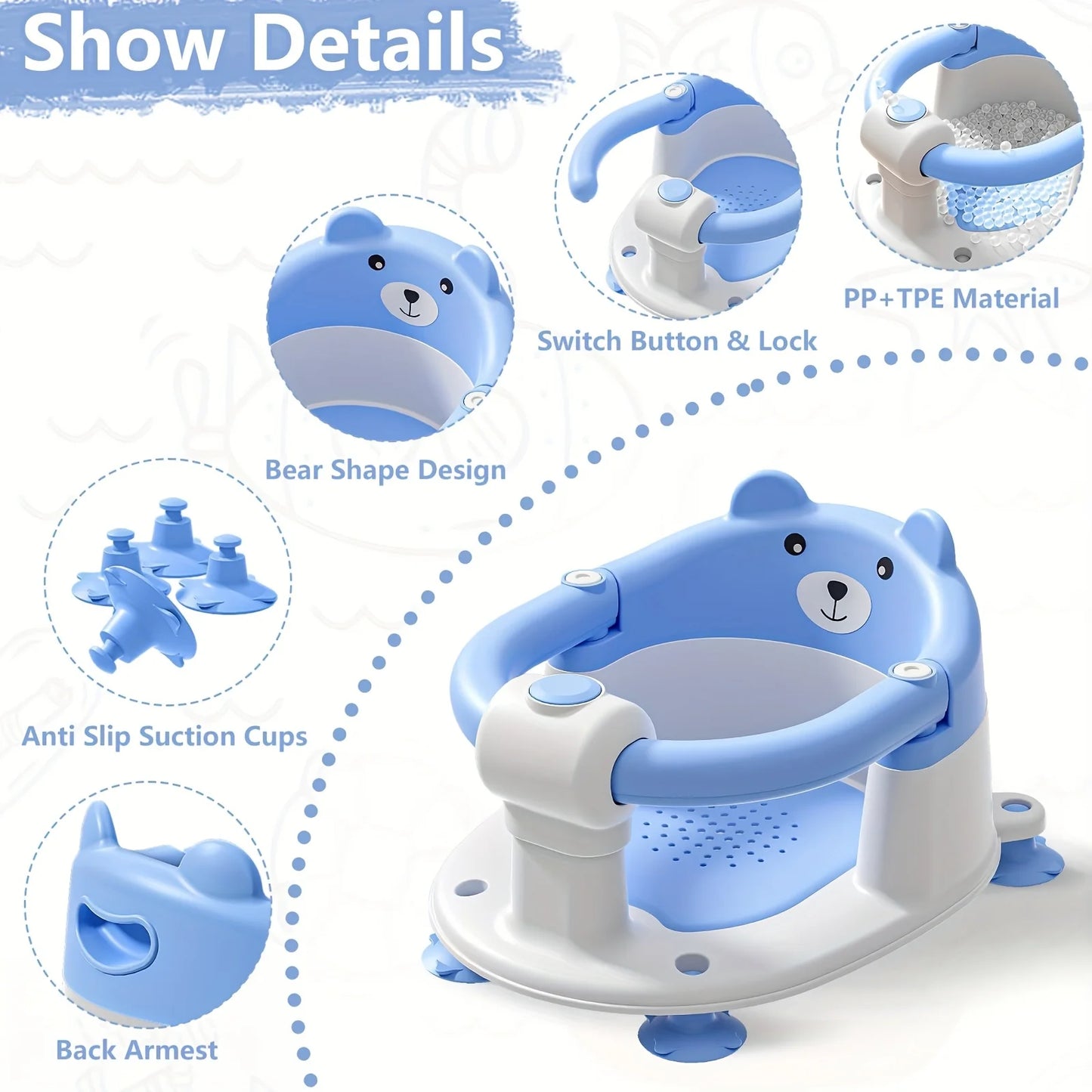 Hign-concerned Baby Bath Seat With Non Slip Suction For Bathing