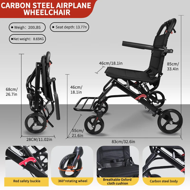 CvitalelPersd Lightweight Folding Wheelchair For Travel And Seniors