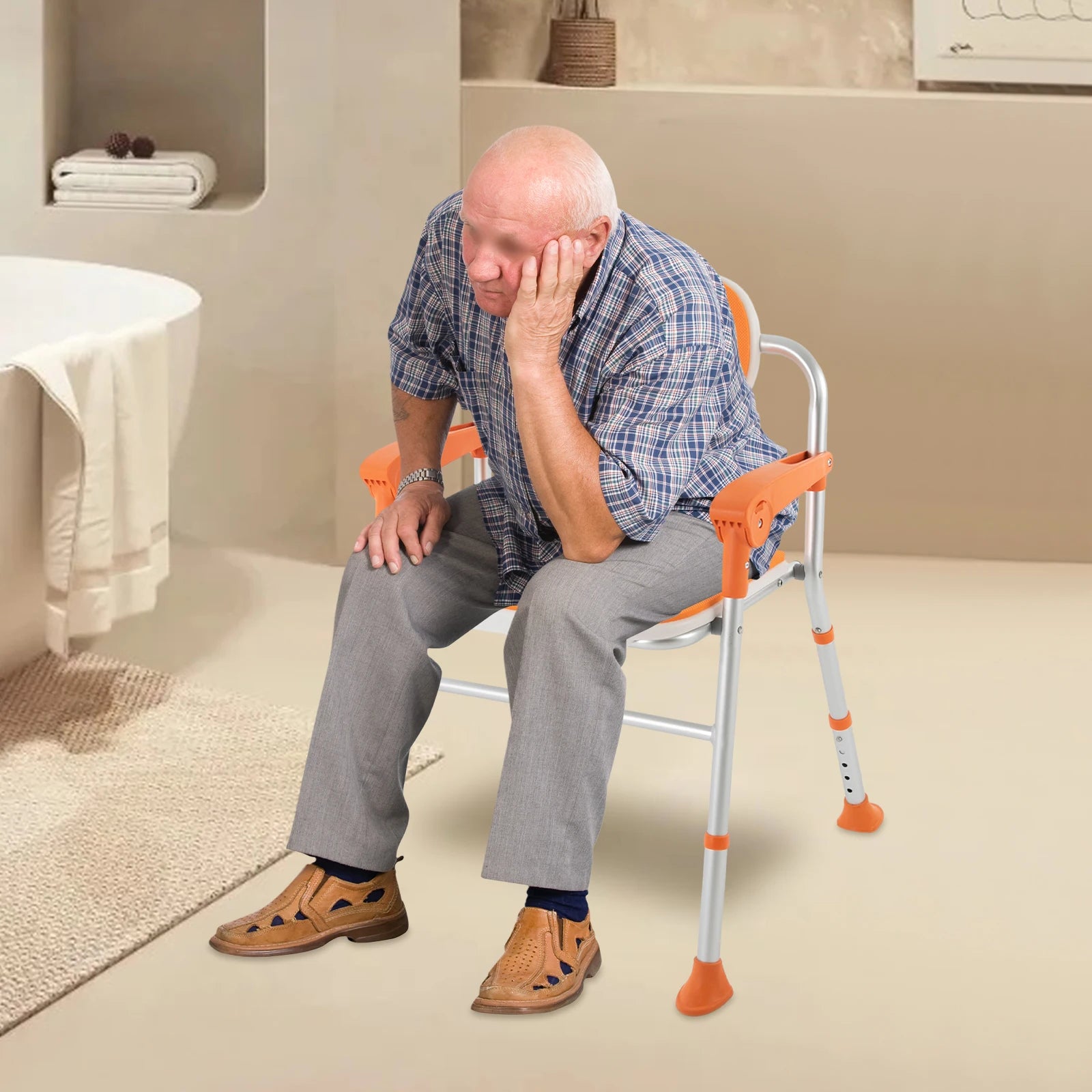 Foldable Shower Seat with Armrests and Backrest for Safety - Safety First Gear 25
