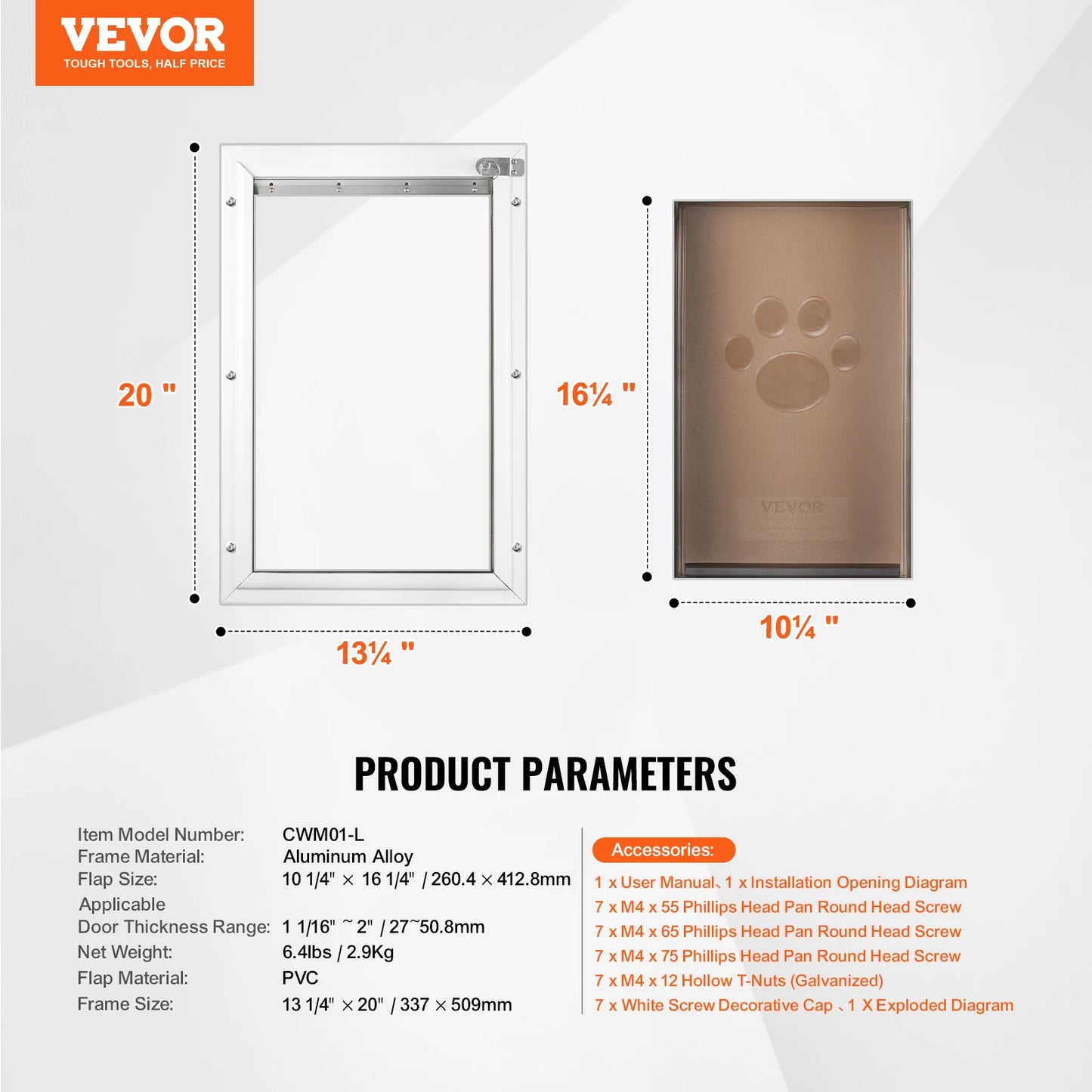 Dog Door Aluminum Frame Pet Door With Lock And Flap