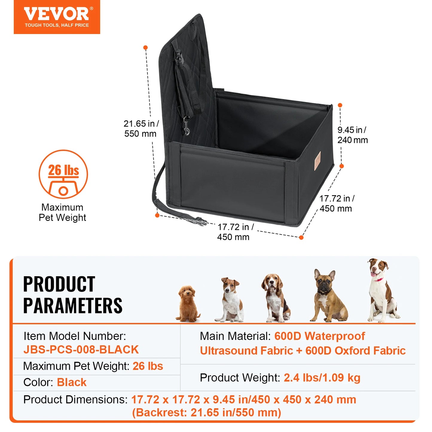 VEVOR Dog Car Seat Booster Seat With Clip On Leash