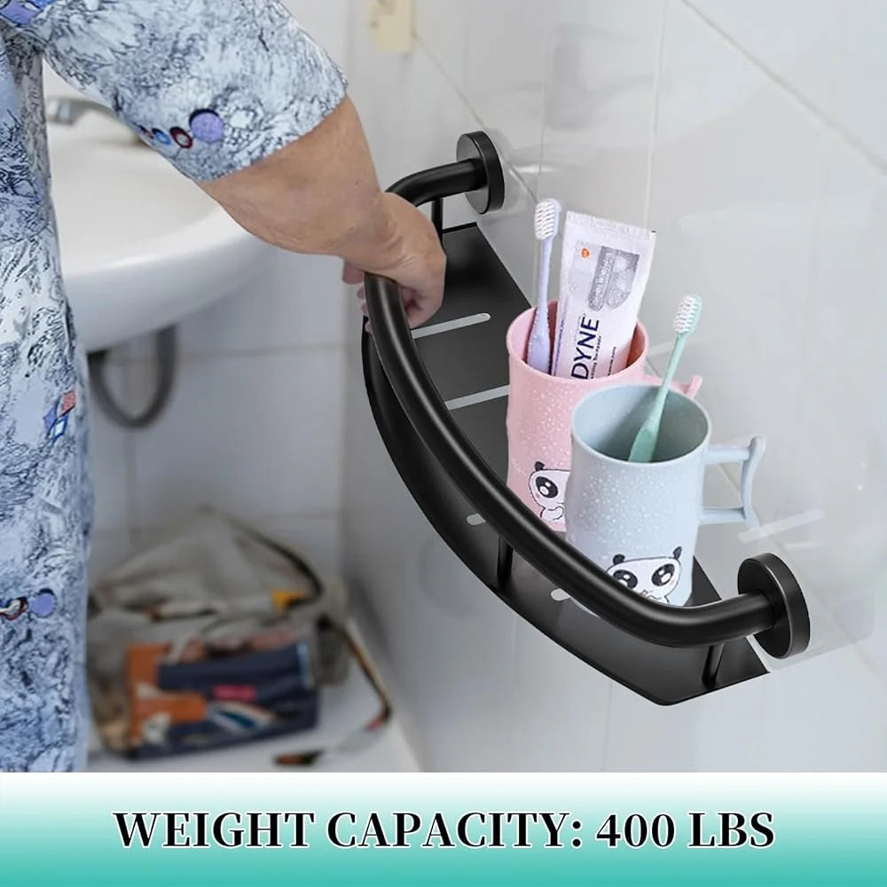 Stainless Steel Wall Mounted Safety Grab Bar with Shelf - Safety First Gear 25