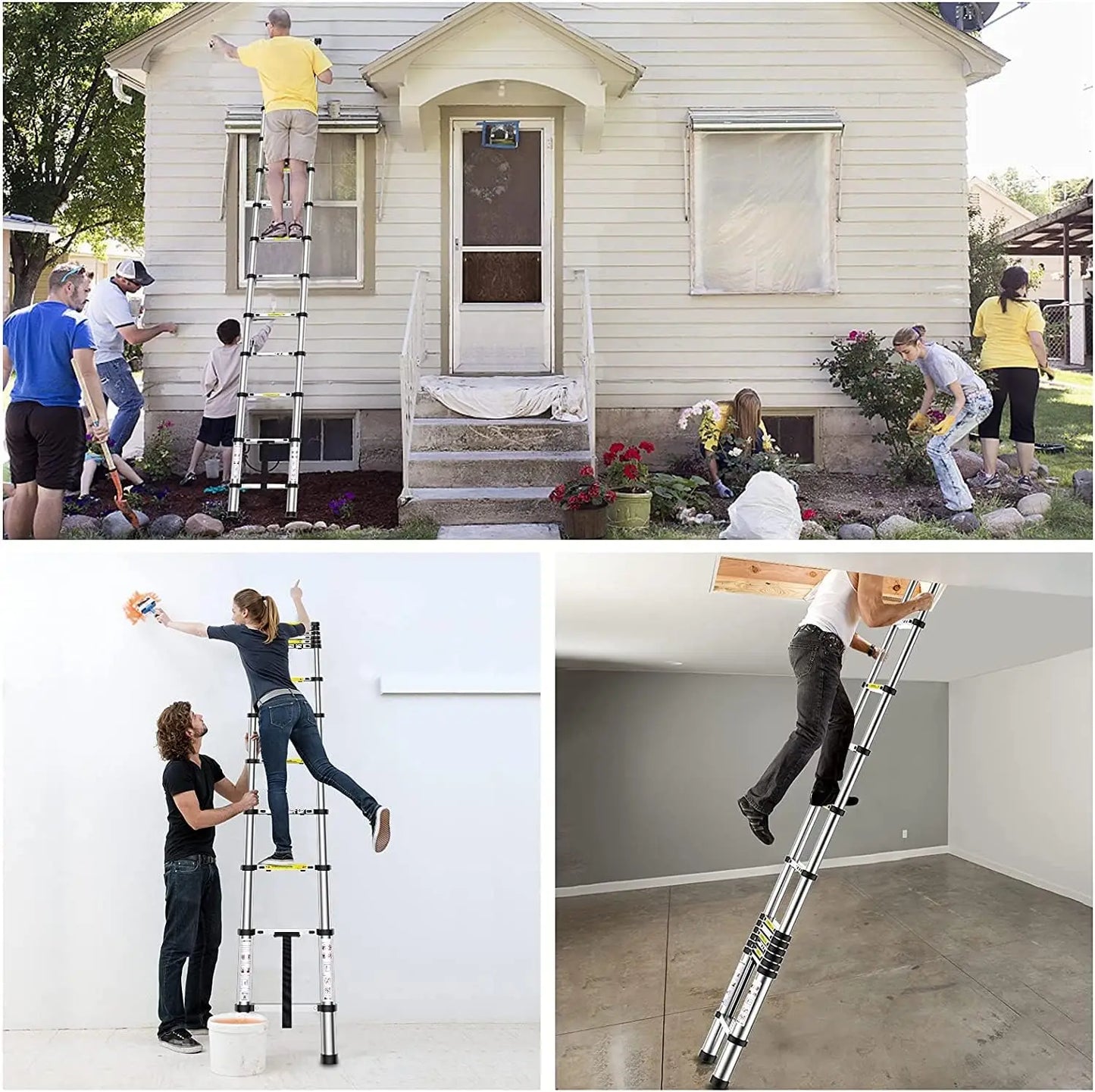 DayPlus Telescoping Stainless Steel Ladder Portable Extendable