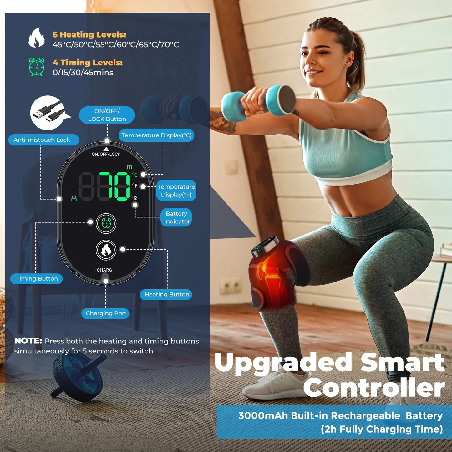 Electric Heating Shoulder Brace Support 6 Heating Levels 4 Timing Levels Warming Products for Old Cold Legs Parents Gifts