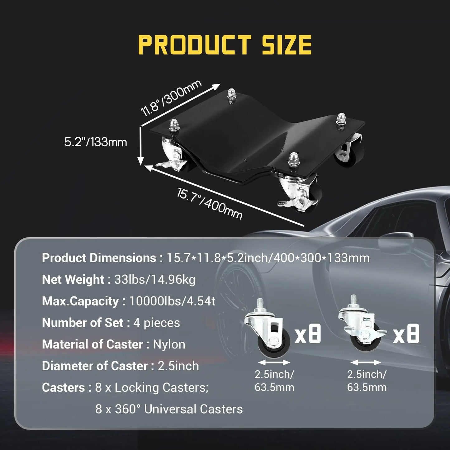 Studyset Car Dolly Set 2500 Lbs Capacity Wheel Dollies