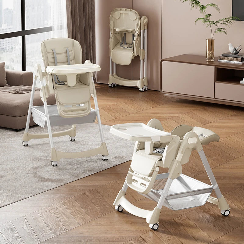 Foldable Baby High Chair with PU Leather Backrest and Harness - Safety First Gear 25