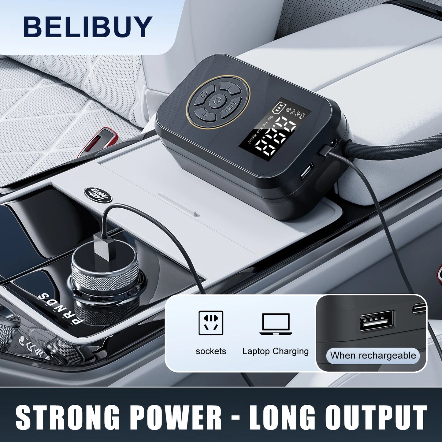 Belibuy Portable Tire Inflator With Digital Display Pump - Safety First Gear 25