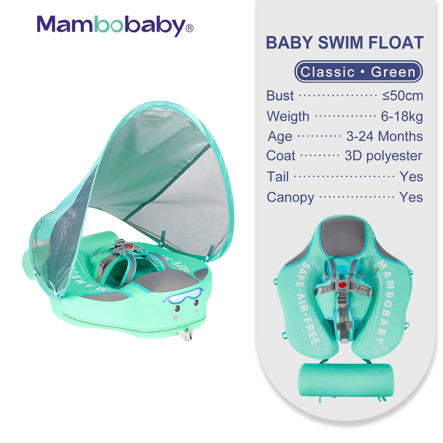 Mambobaby Safe Baby Float with Sunshade Canopy and Strap - Safety First Gear 25