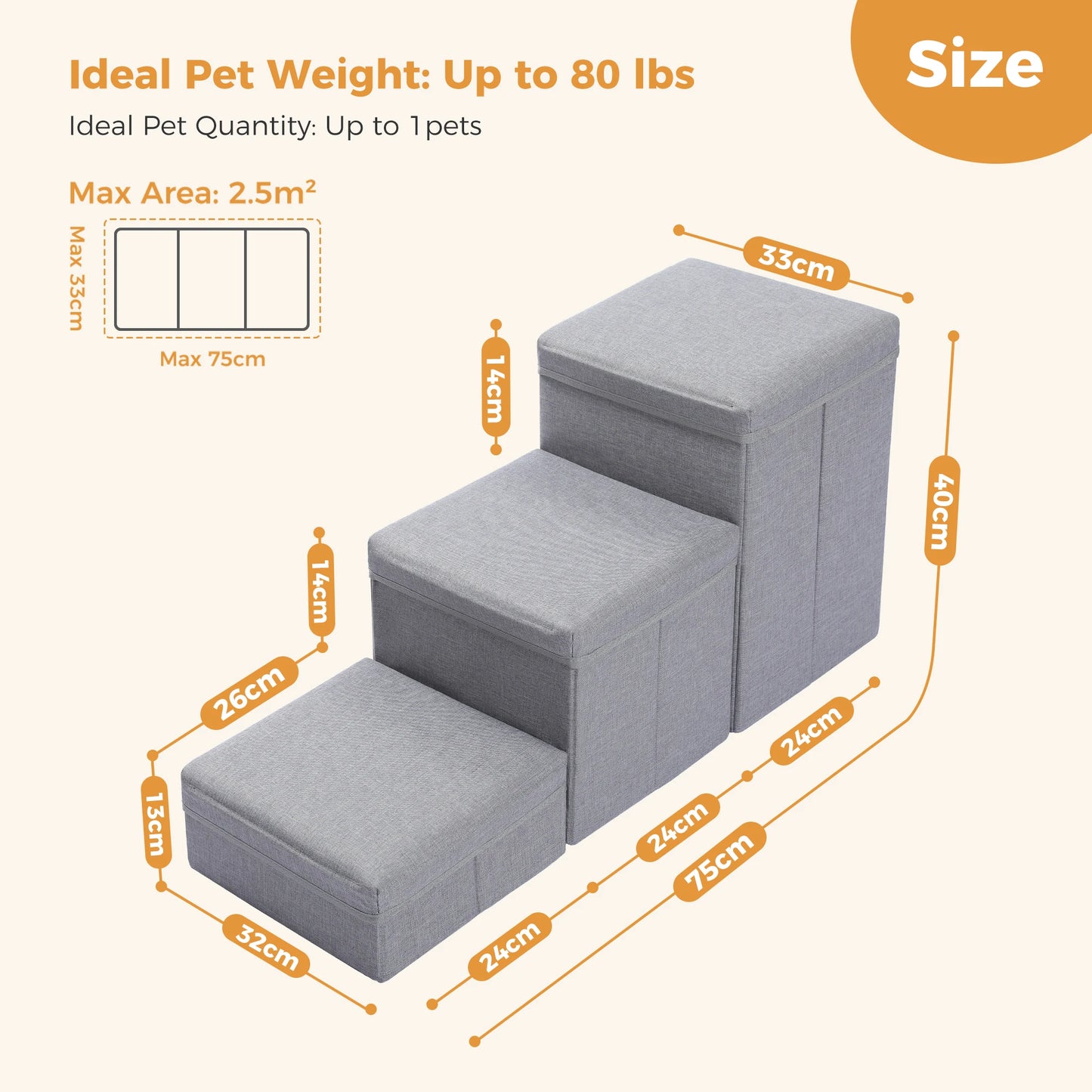 PAWZ Road 3-Tier Foldable Dog Stairs With Storage For Pets