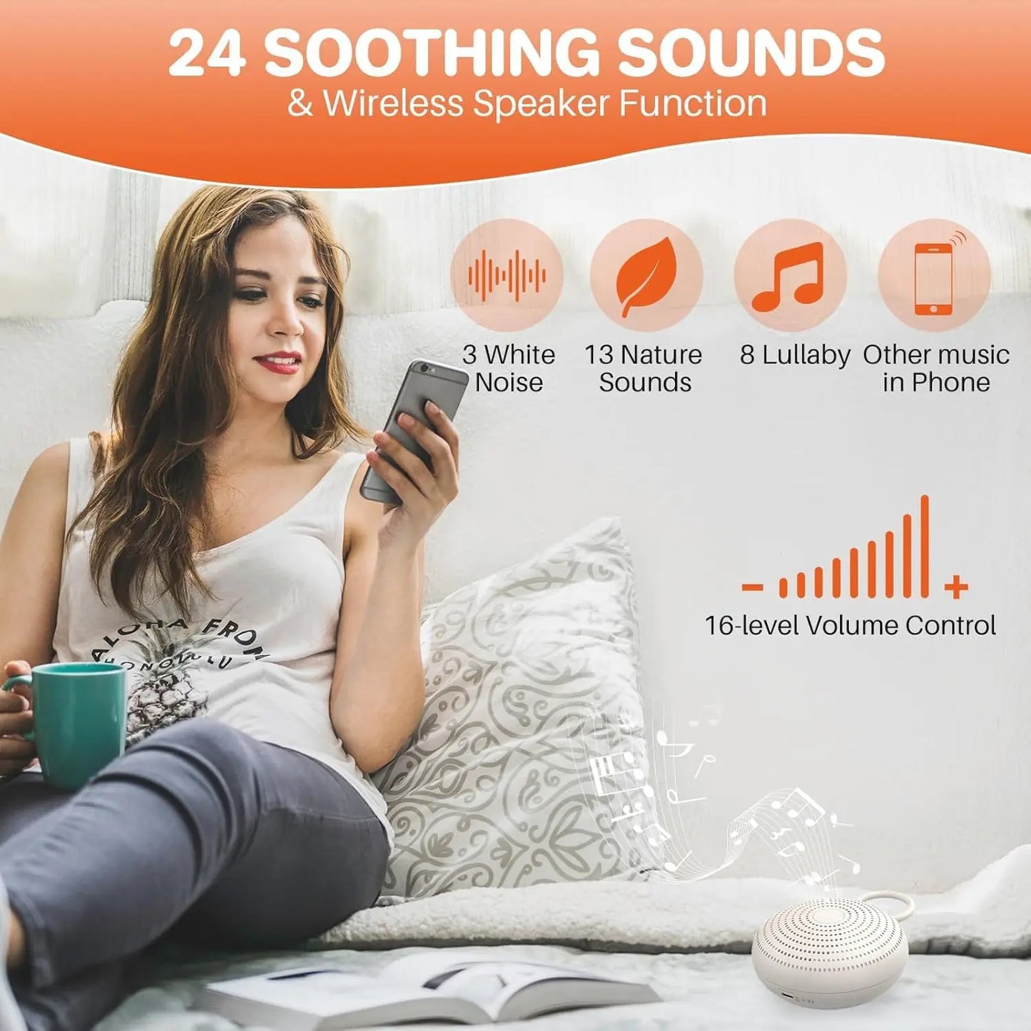 Travel White Noise Sound Machine 24 Sounds Night Light