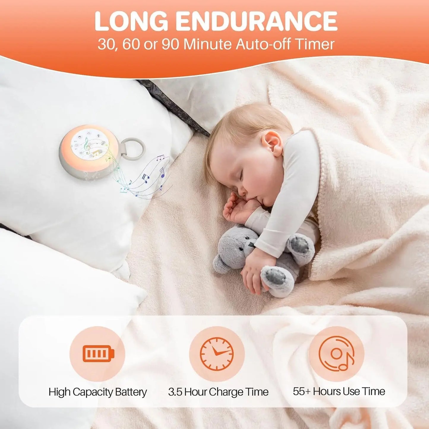 Travel White Noise Sound Machine 24 Sounds Night Light