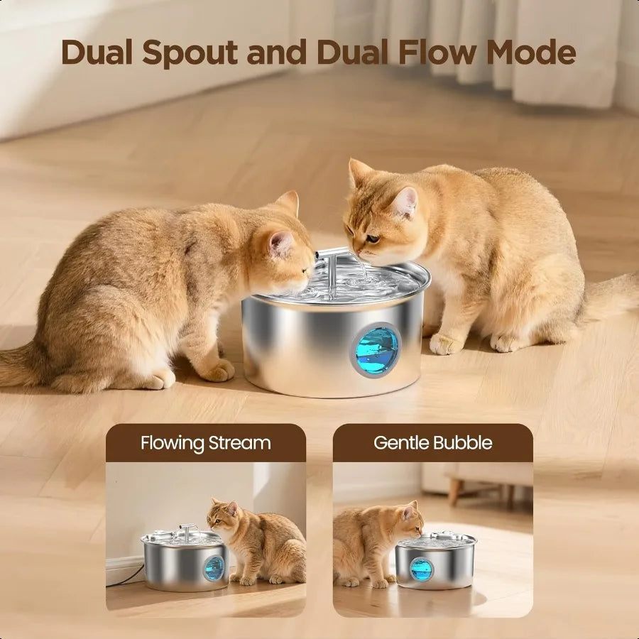 Stainless Steel Cat Water Fountain For Automatic Pet Drinking Dispenser