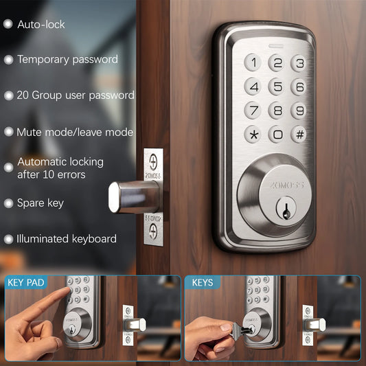 ZOMOSS Smart Keypad Door Lock With Anti-Peeking Password Features - Safety First Gear 25