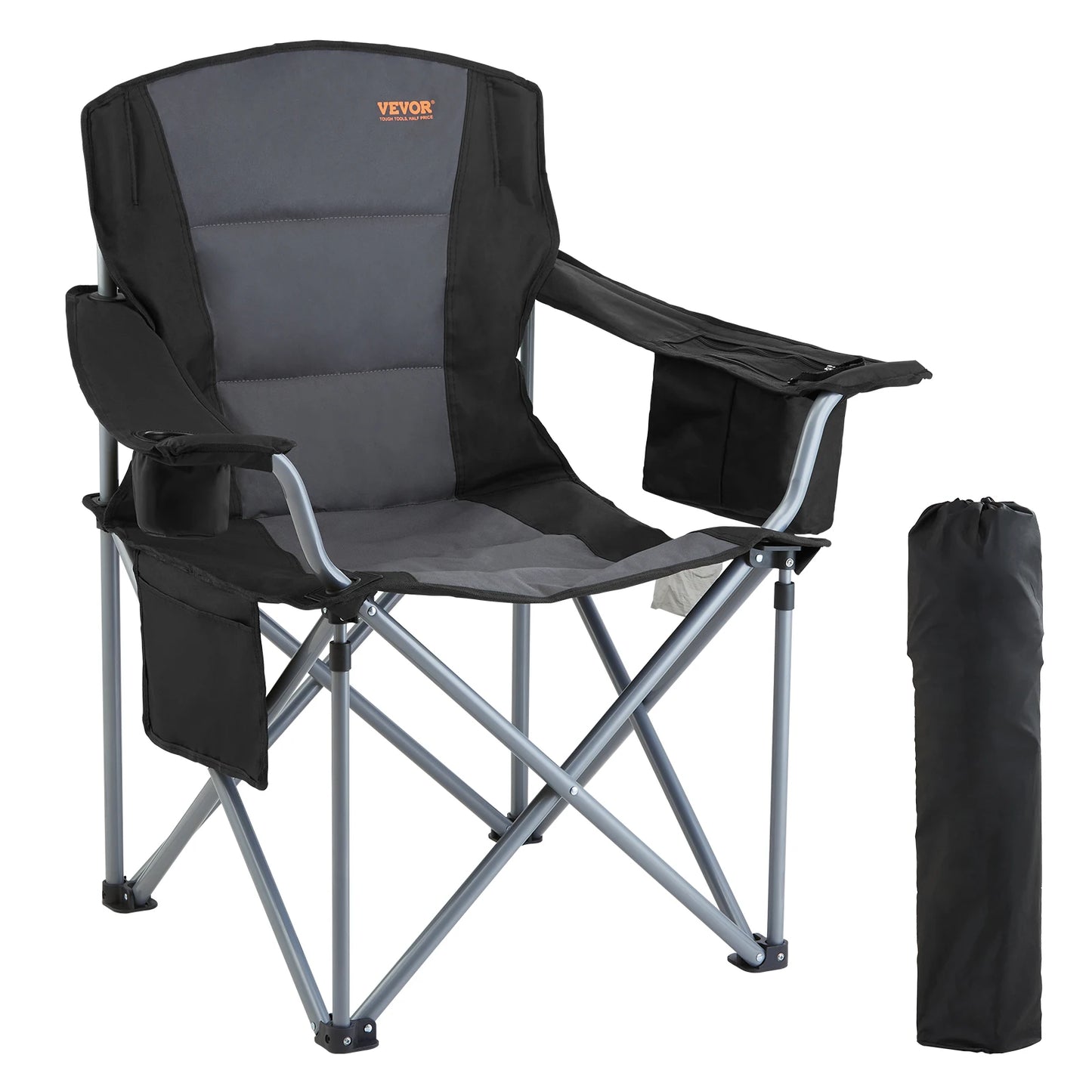 VEVOR Outdoor Camping Folding Chair Quad Lumbar Support With Pockets