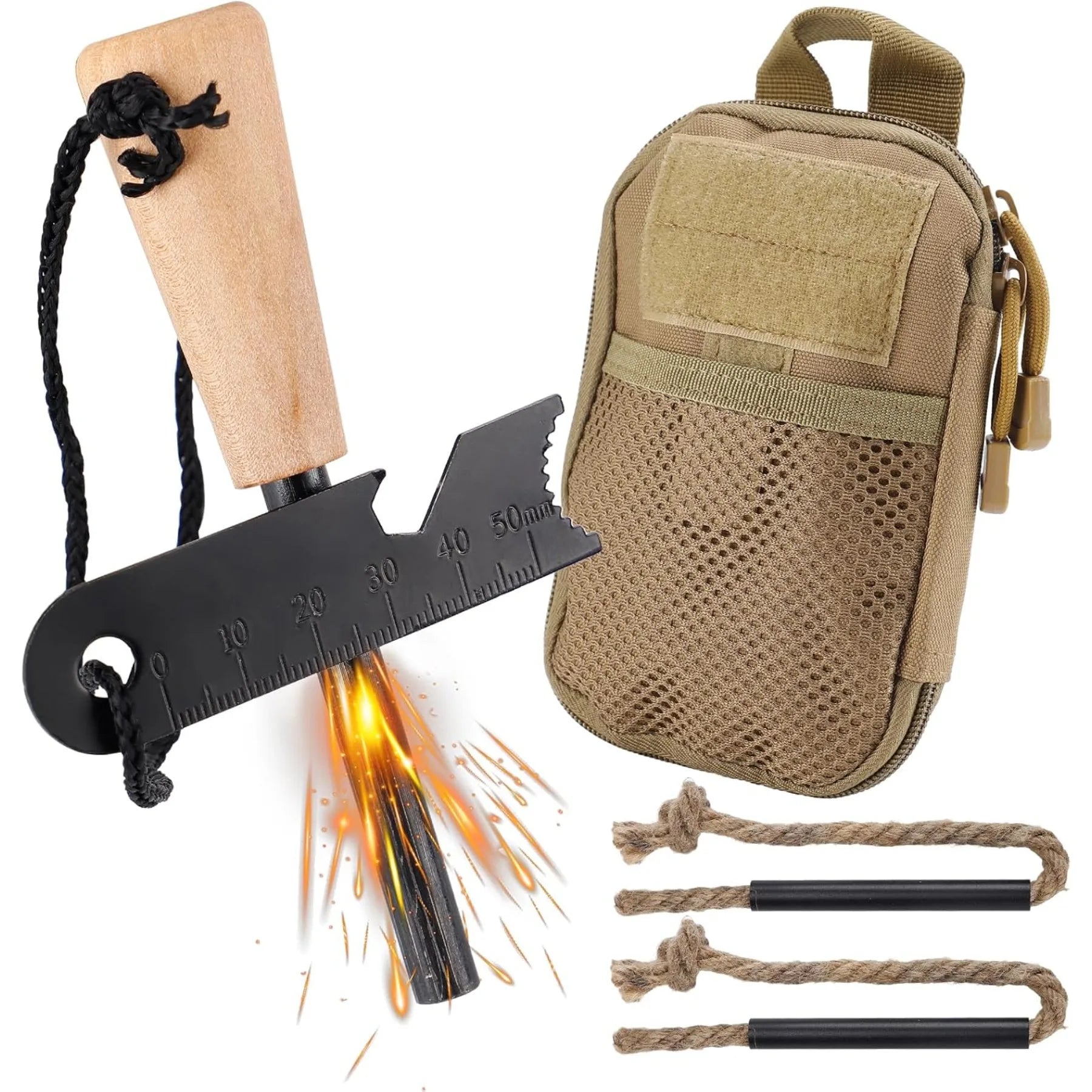 Hign-concerned Official Fire Starter Survival Kit With MagnesiumRod And BraidedHempRope - Safety First Gear 25