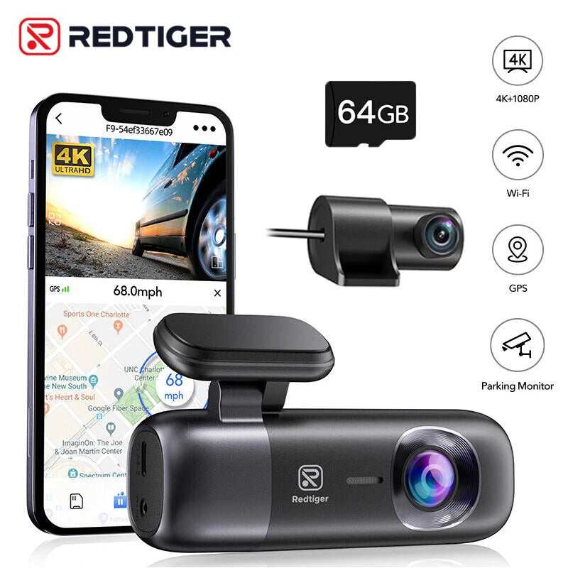 REDTIGER F9 Dash Cam 4K Front Rear GPS Night Vision