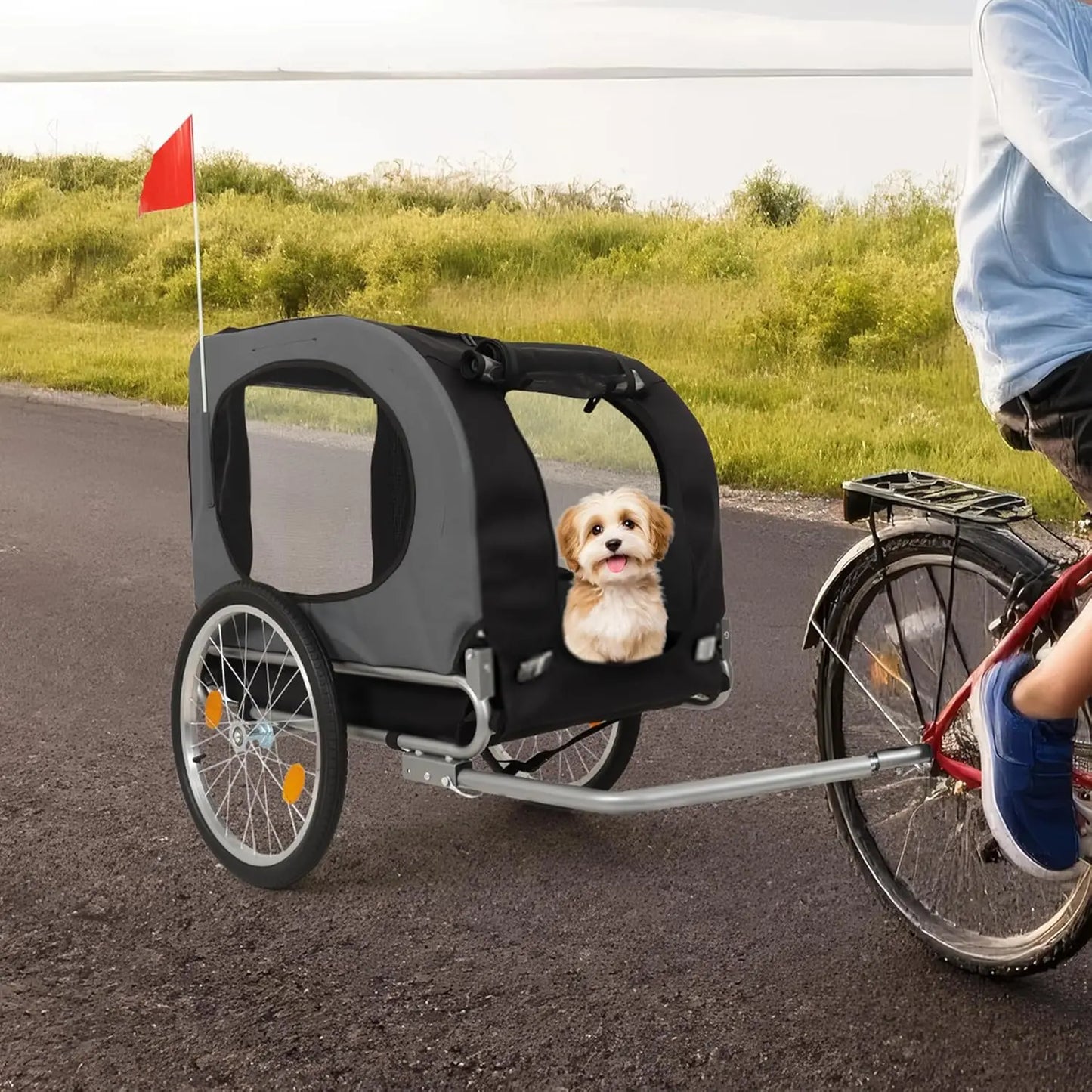 HiMISS Steel Dog Bike Trailer Universal Coupler Folding Pet Carrier