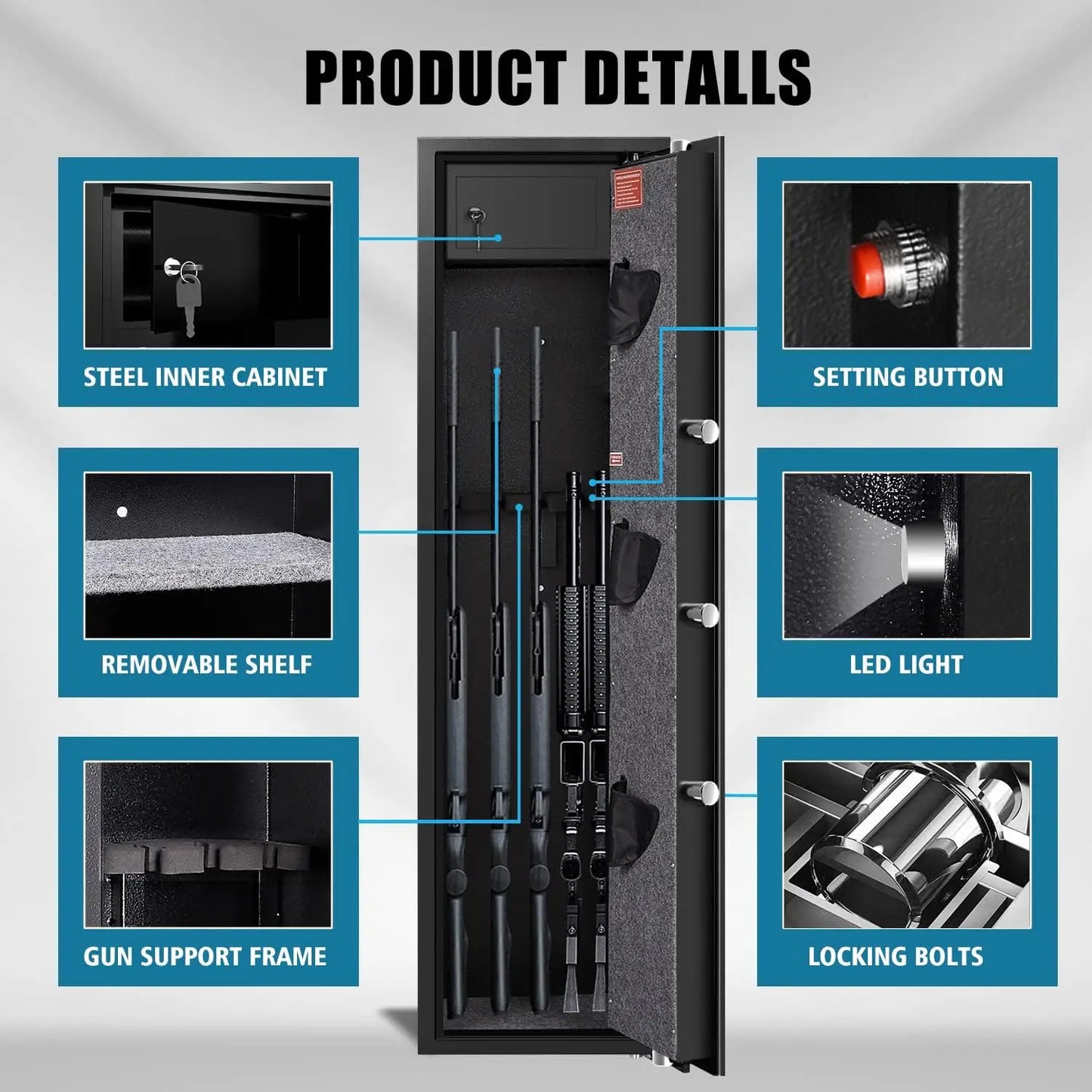 Digital Password Rifle Gun Safe Quick Access 5 Gun Cabinet - Safety First Gear 25