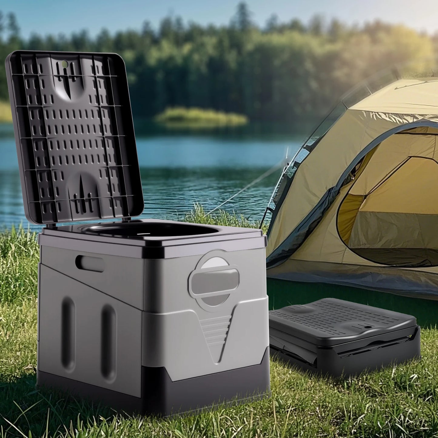 Portable Camping Toilet for Adults With Lid Paper Holder - Safety First Gear 25