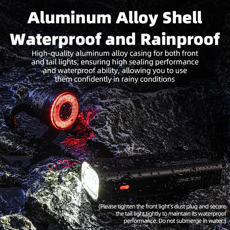 Rockbros Waterproof Rechargeable Bicycle Headlight with Tail Light - Safety First Gear 25