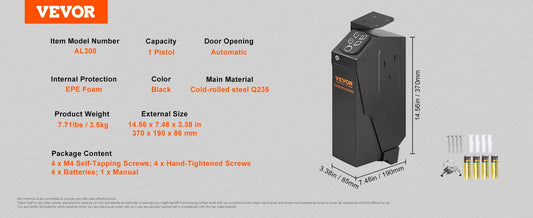 VEVOR Gun Safe Q235 Steel Pistol Safe 3 Way Quick Access