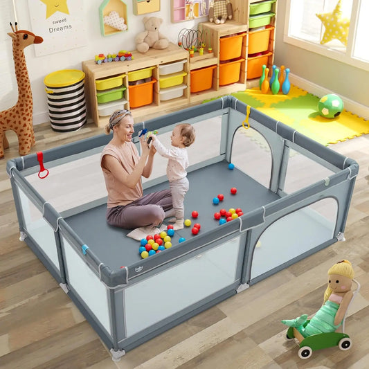 Extra Large Toddler Playpen with Ocean Balls and Suction Cups - Safety First Gear 25