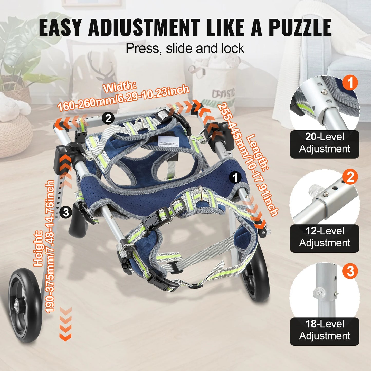 SucceBuy 2 Wheel Dog Wheelchair For Hind Limbs Support