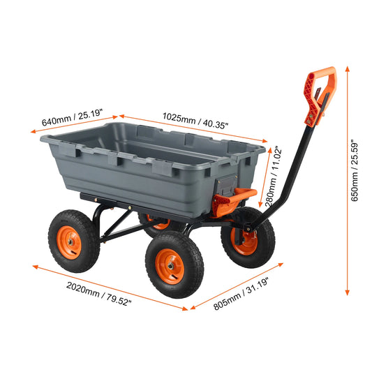 SucceBuy Dump Cart Garden Wagon Easy Assembly Steel Frame