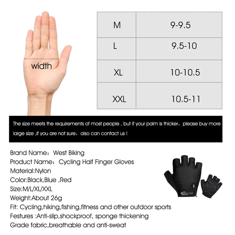 West Biking Half Finger Cycling Gloves Anti Slip MTB - Safety First Gear 25