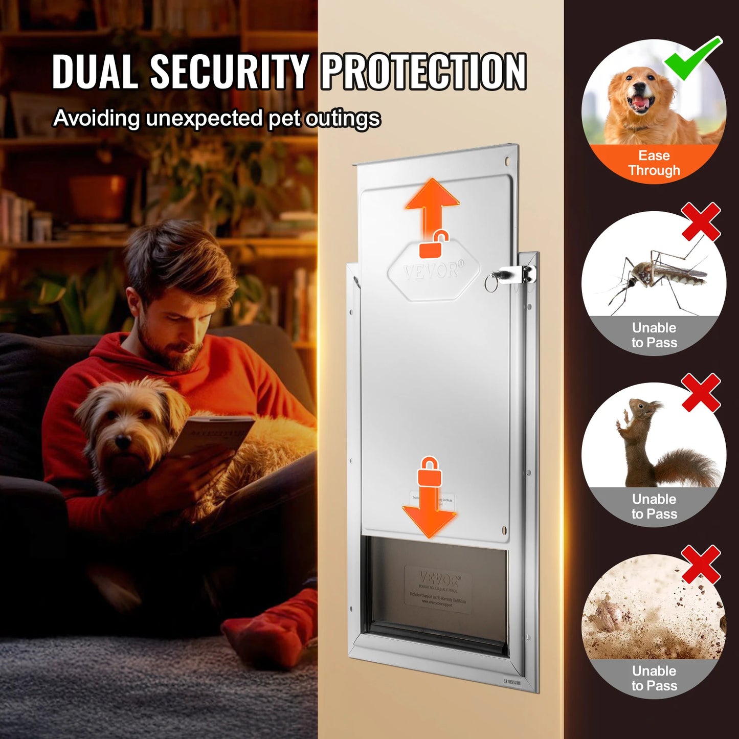 Dog Door Aluminum Frame Pet Door With Lock And Flap