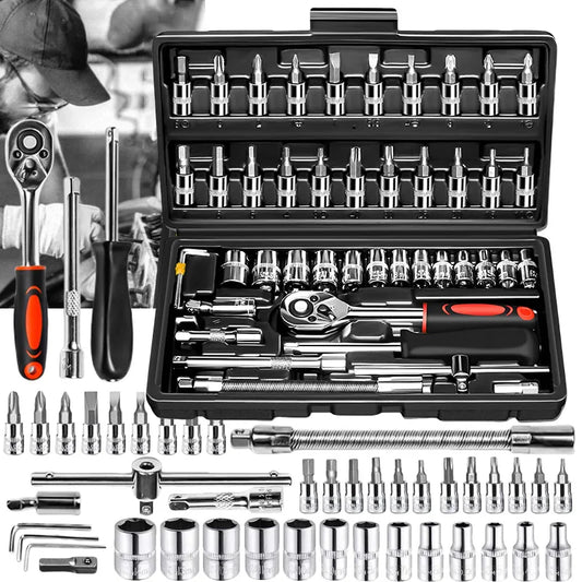 46 Piece Drive Socket Ratchet Wrench Set for Mechanics - Safety First Gear 25