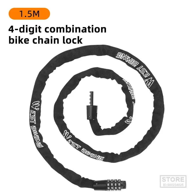 West Biking Chain Lock Four Digit Code Anti Theft Portable - Safety First Gear 25