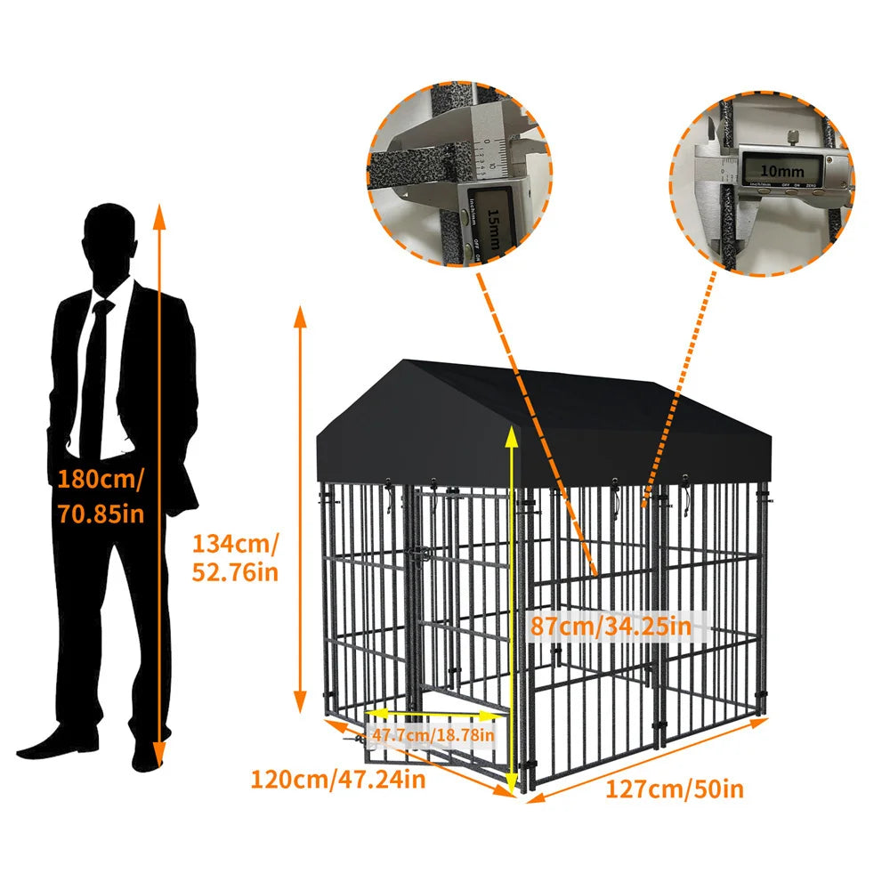 Heavy Duty Dog Kennel with Roof Cover for Secure Playtime - Safety First Gear 25