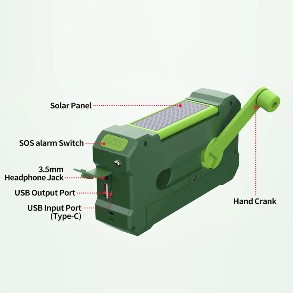 Portable 10000mAh Emergency Radio Solar Hand Crank LED Flashlight SOS Alarm - Safety First Gear 25