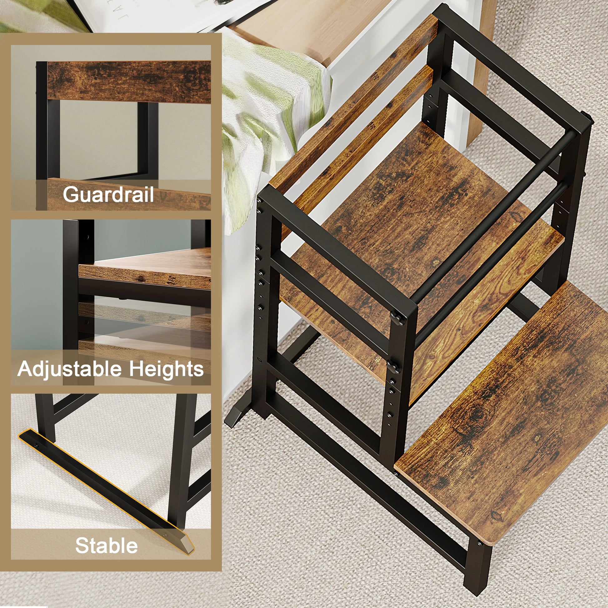 Hignconcerned Toddler Kitchen Step Stool Adjustable Tower - Safety First Gear 25