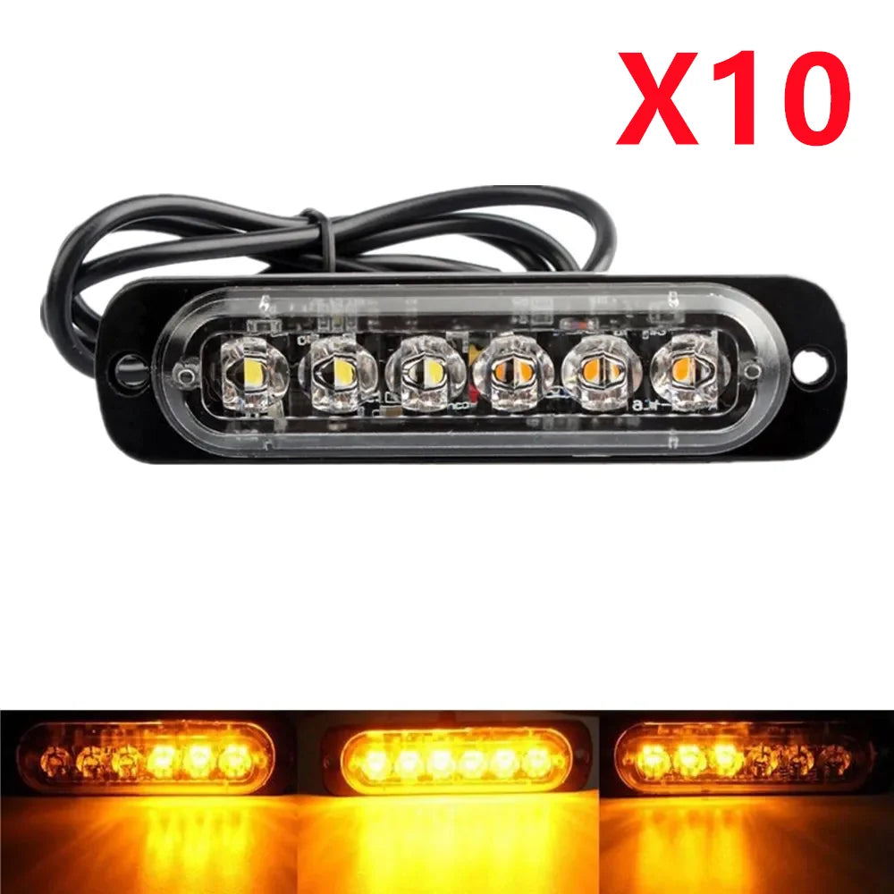 10PCS 6LED Strobe Warning Light for Car 12-24V Emergency Side Marker Light Truck Trailer Flashing Beacon Lamp