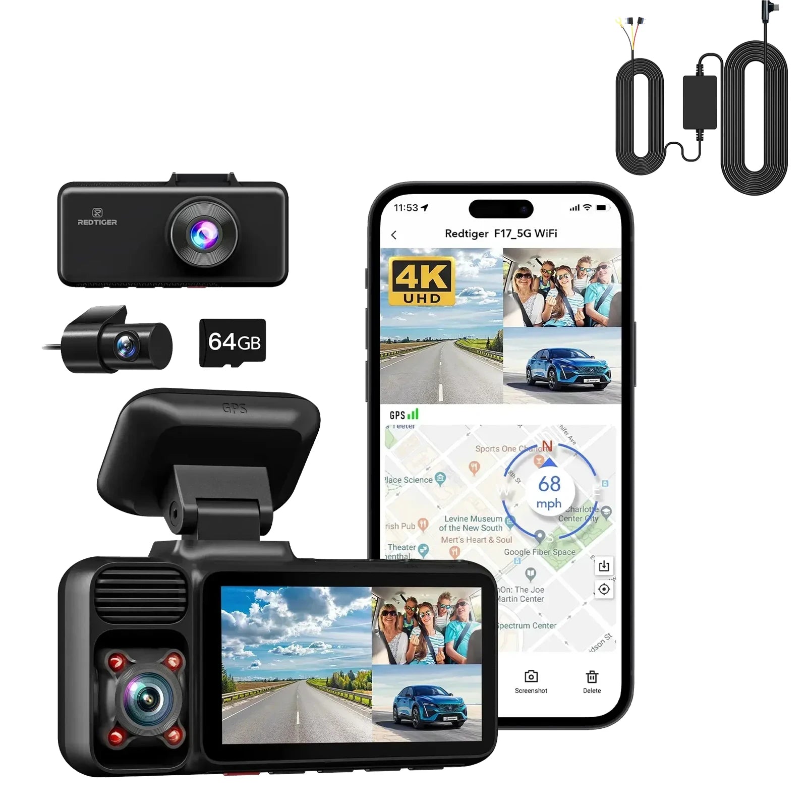 RedTiger 4K Triple Channel Dash Camera with Built-In GPS - Safety First Gear 25