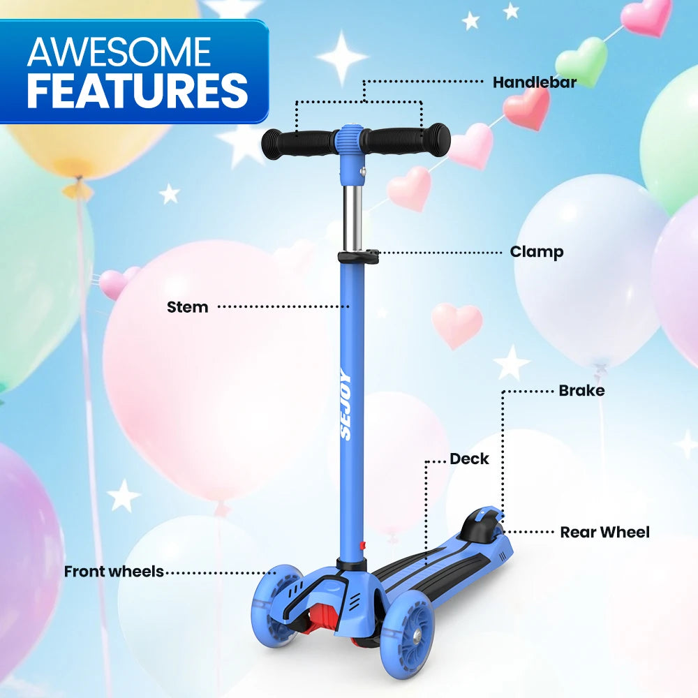 Sejoy Baby Scooter With LED Wheels Three Wheel Foldable - Safety First Gear 25