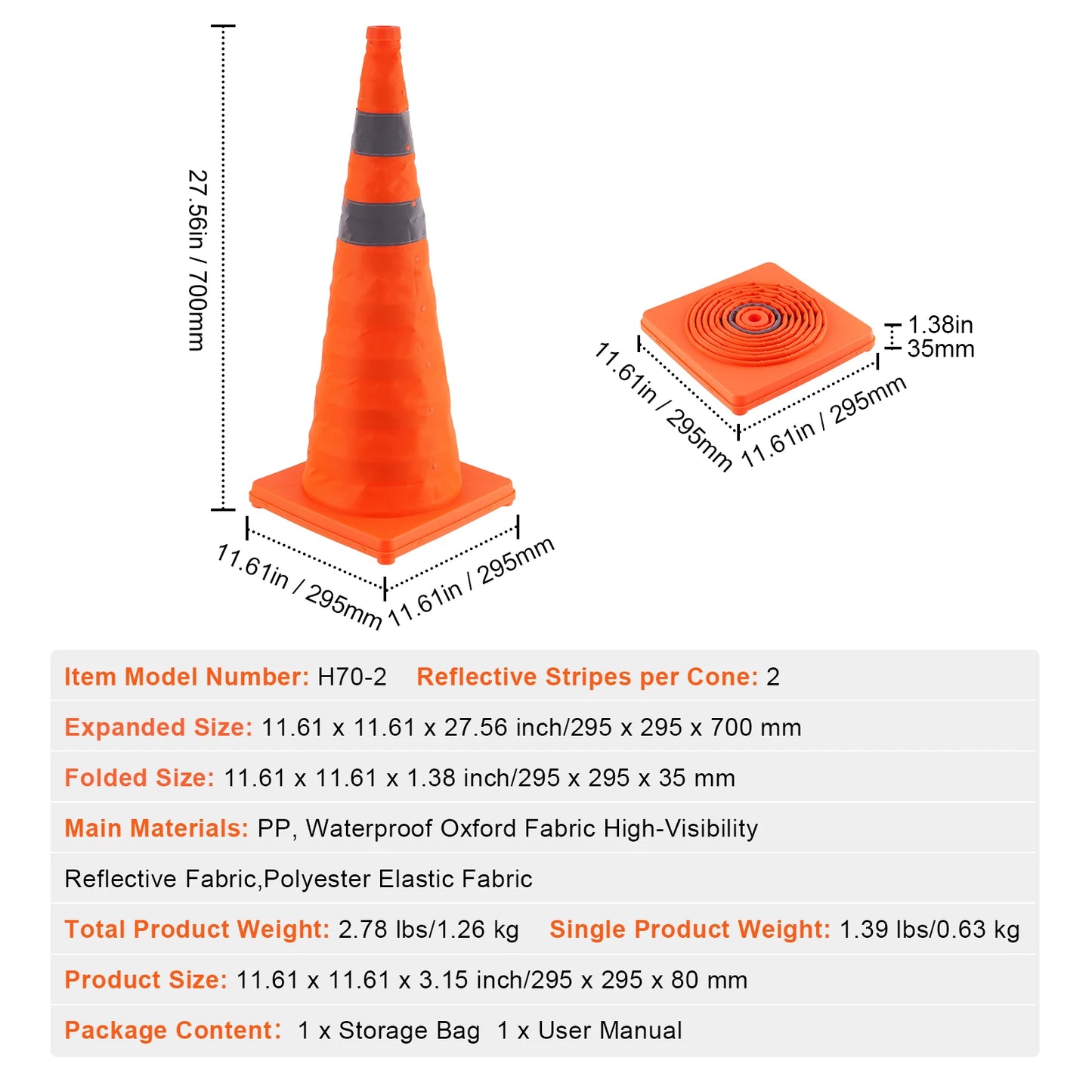 SucceBuy Safety Cones 2/4Pack 18/28inch Collapsible Traffic Construction Cones for Traffic Control Driving Training Parking Lots