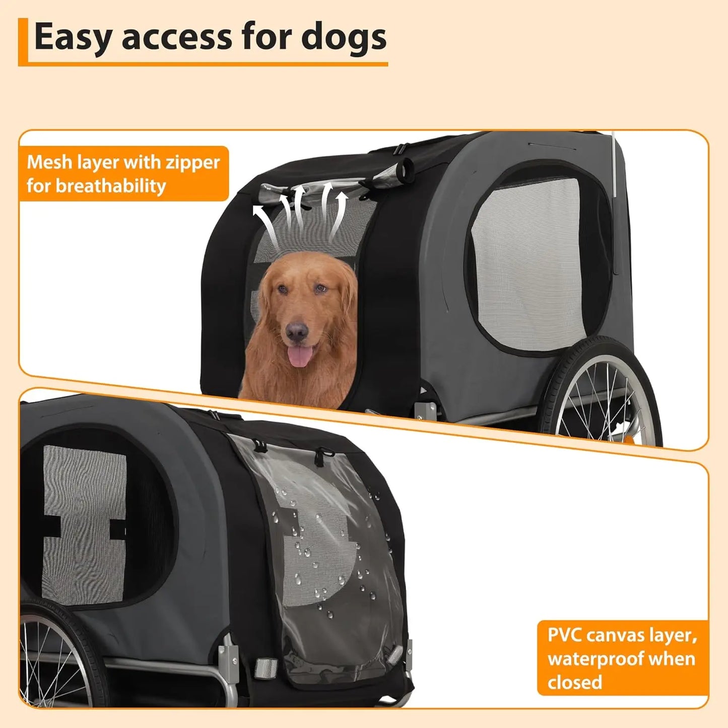 HiMISS Steel Dog Bike Trailer Universal Coupler Folding Pet Carrier